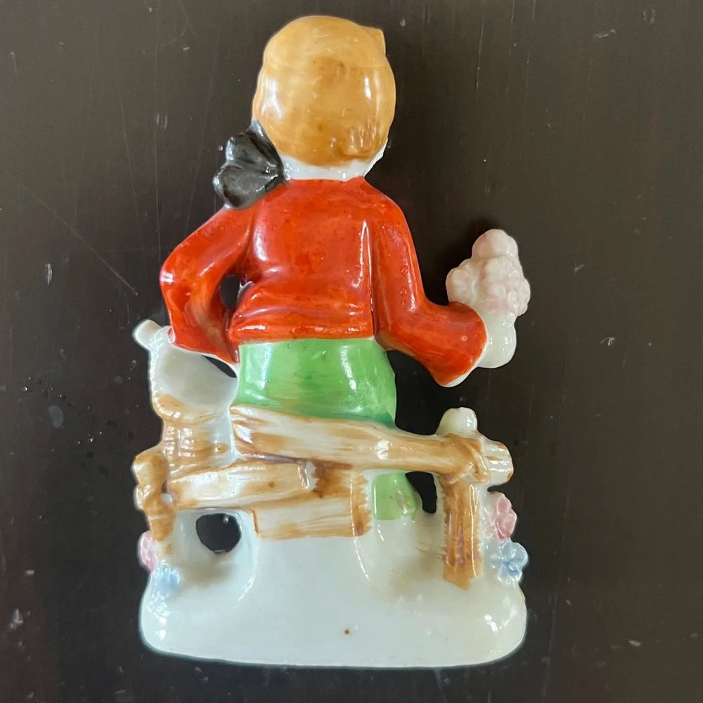 Vintage Made in Occupied Japan Boy With A Basket & Flowers Figurine
